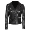 Black Asymmetrical Leather Biker Jacket For Women