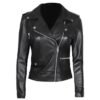 Shop Black Asymmetrical Leather Biker Jacket For Women