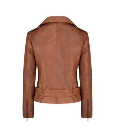 Women’s Tan Brown Asymmetrical Biker Leather Jacket