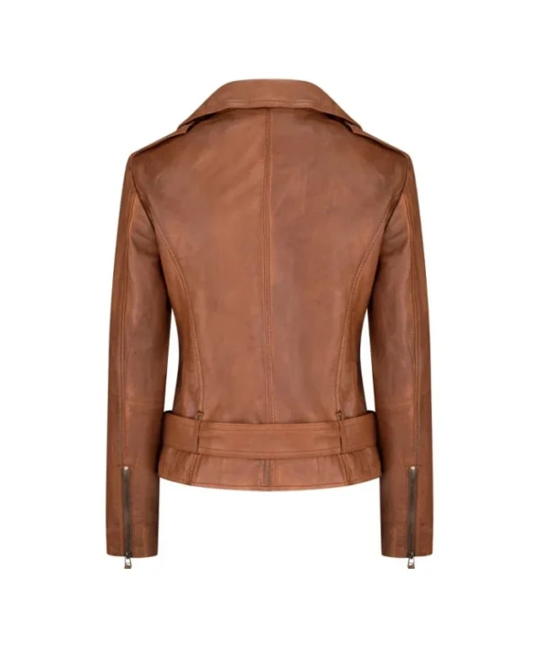 Women’s Tan Brown Asymmetrical Biker Leather Jacket