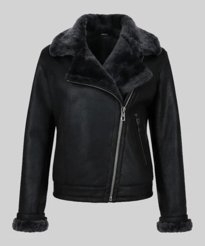 Womens Aviator Shearling Black Jacket