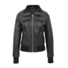 Womens Classic Black Leather Bomber Jacket