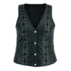 Lace Work Design Black Leather Vest For Women’s