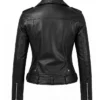 Womens Black Leather Asymmetrical Biker Jacket Back View