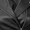 Womens Black Leather Asymmetrical Biker Jacket Close Up Front