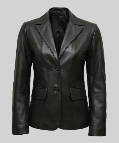 Womens Black Leather Blazer