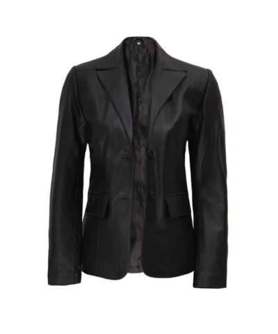 Black Leather Blazer Jacket For Women’s