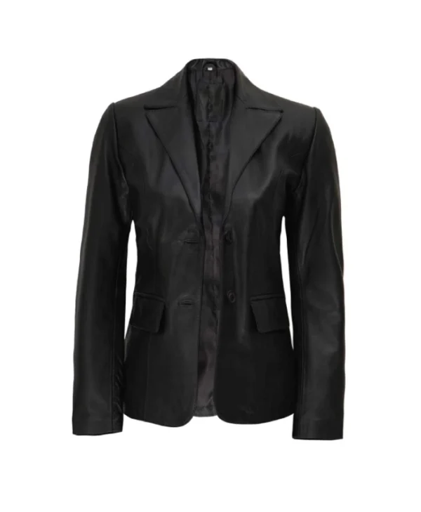 Black Leather Blazer Jacket For Women’s