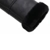 Womens Black Leather Hooded Shearling Jacket Close Up sleeve