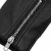 Womens Black Shearling Belted Leather Jacket Close Up Cuff Zip