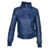 Women’s Slim-Fit Blue Bomber Leather Jacket