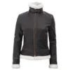 Womens Bomber Leather Jacket with Removable Hood