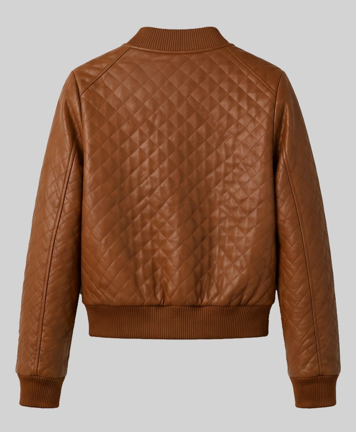 Womens Brown Bomber Quilted Leather Jacket