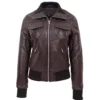 Women’s Brown Slim Fit Bomber Leather Jacket