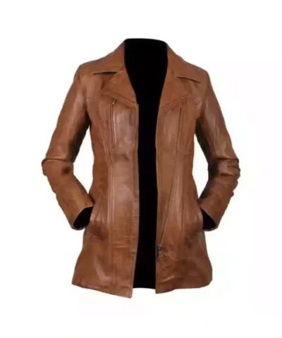 Ladies Long Brown Real Leather Jackets Womens