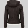 Womens Brown Shearling Jacket With Removable Hood