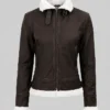Womens Brown Shearling Jacket With Removable Hood Womens