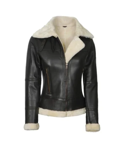 Women’s Dark Brown Shearling Leather Bomber Jacket