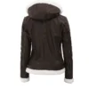 Womens Brown Shearling Removable Hood Jacket