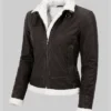 Womens Brown Shearling leather Jacket With Removable Hood