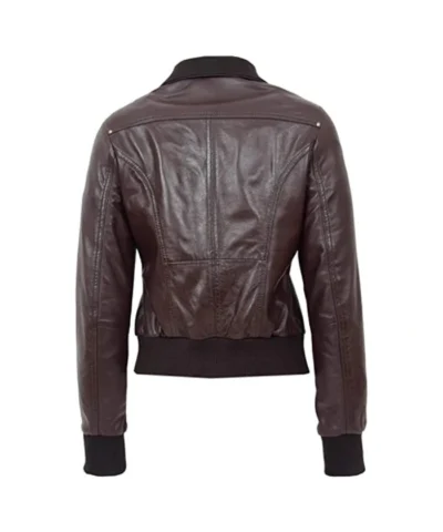 Women’s Brown Leather Bomber Jacket