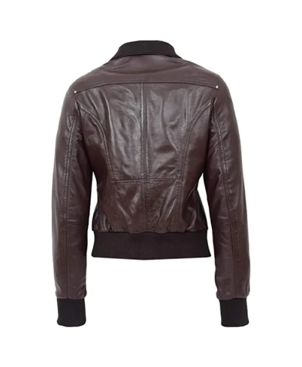Women’s Brown Leather Bomber Jacket