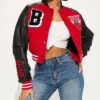 Women’s Chicago Bulls Red and Black Varsity WoolLeather Jacket