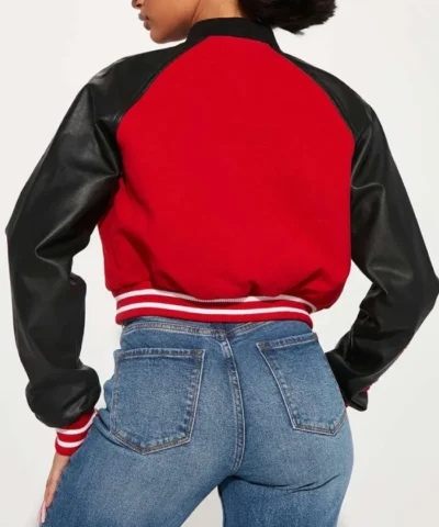 Women’s Chicago Bulls Red and Black Cropped Varsity Jacket