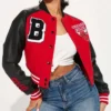 Women’s Chicago Bulls Red and Black Varsity WoolLeather Cropped Jacket