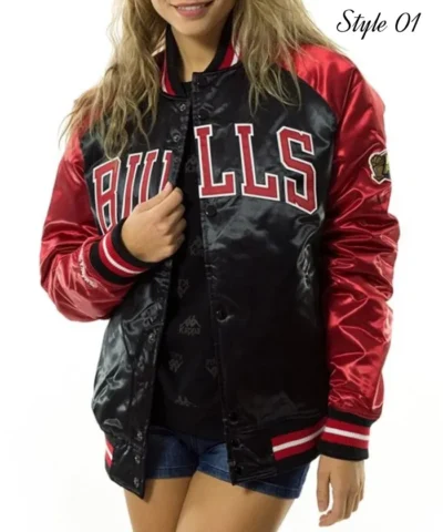 Women’s Satin Chicago Bulls Varsity Full-Snap Bomber Jacket
