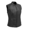 Women’s Classic Plain Black Leather Vest