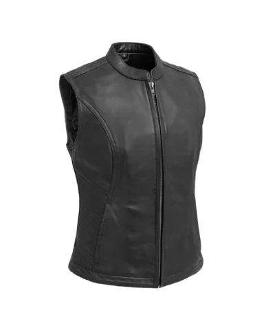 Women’s Classic Plain Black Leather Vest