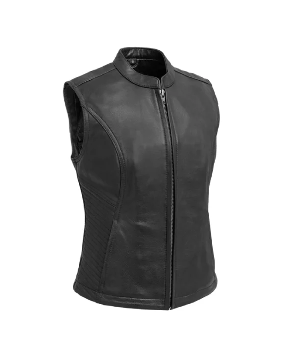 Women’s Classic Plain Black Leather Vest