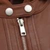 Womens Cognac Biker Hooded Leather Jacket Close Up