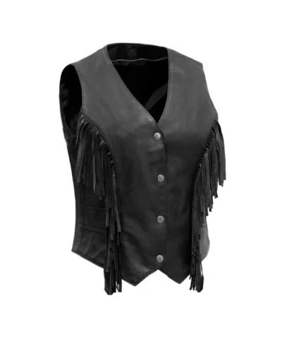 Cowgirl Fringe Style Black Leather Vest For Women’s