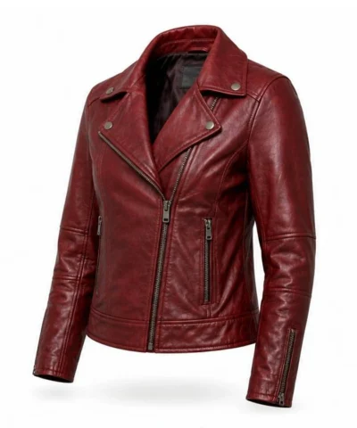 Womens Dame Red Double Rider Leather Biker Jacket
