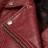 Womens Dame Red Double Rider Leather Biker Jacket Close Up Collar
