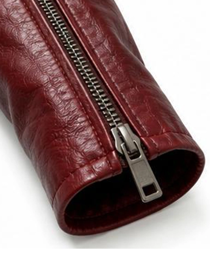 Womens Dame Red Double Rider Leather Biker Jacket Close Up Cuffs