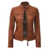 Diamond Tan Motorcycle Biker Leather Jacket For Womens