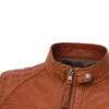 Womens Diamond Tan Biker Leather Jacket Close Up Collar
