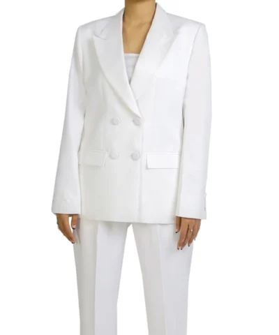 White Double Breasted Suit For Womens