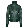 Green Leather Bomber Jacket For Women’s