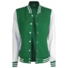 Green and White Varsity Jacket For Women's