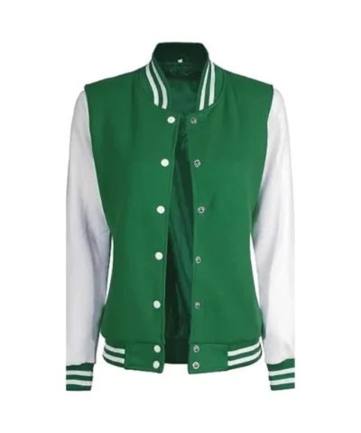 Green and White Varsity Jacket For Women's
