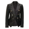 Double Breasted Black Leather Blazer For Women’s