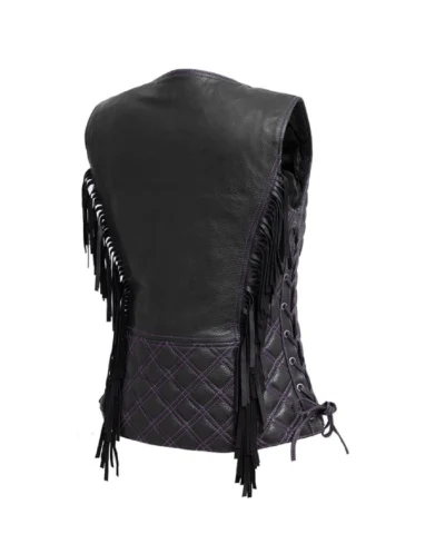 Women’s Motorcycle Fring Black Leather Vest