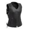 Women’s Motorcycle Black Fring Zip-Up Leather Vest