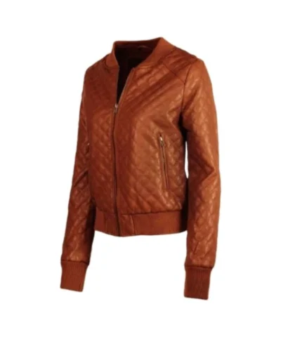 Women Brown Bomber Quilted Leather Jacket