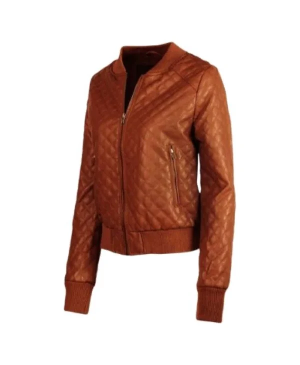 Women Brown Bomber Quilted Leather Jacket