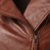 Womens Quilted Sleeves and Zip-Up Brown Leather Jacket